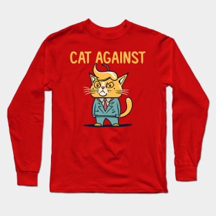 Funny Ilustration Orange Cats Against Trump Long Sleeve T-Shirt